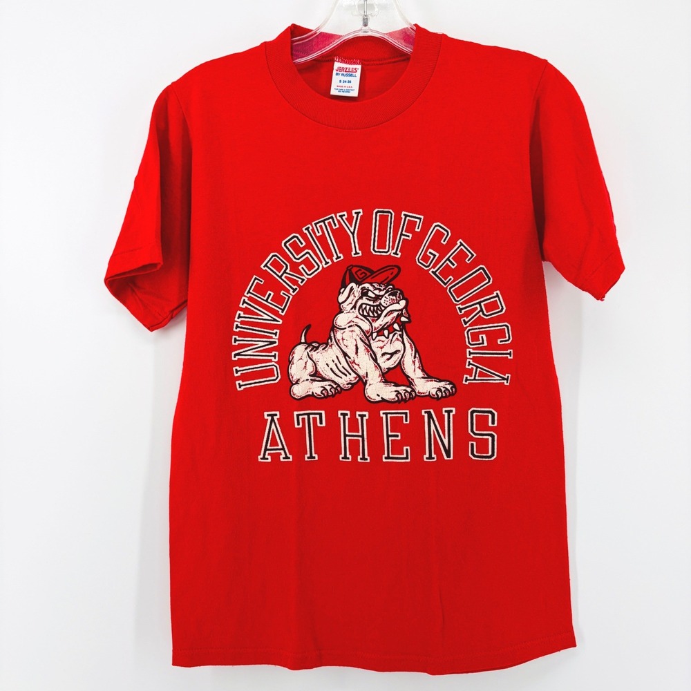 80s University of Georgia Athens Bulldogs Small Red Vtg Jerzees Single Stitch